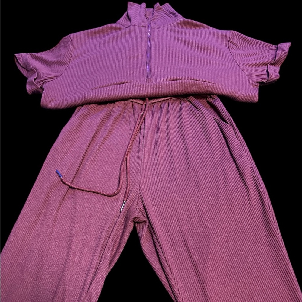 Purple Ribbed Jumpsuit